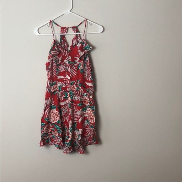 Red Ruffle Romper Tropical Floral - Picture 9 of 9
